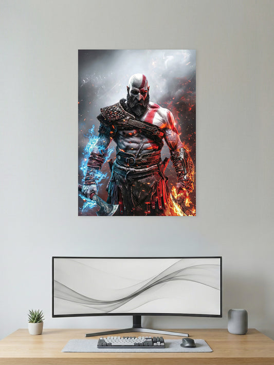 God of War Kratos Elemental Fury Poster – Epic Gaming Wall Art