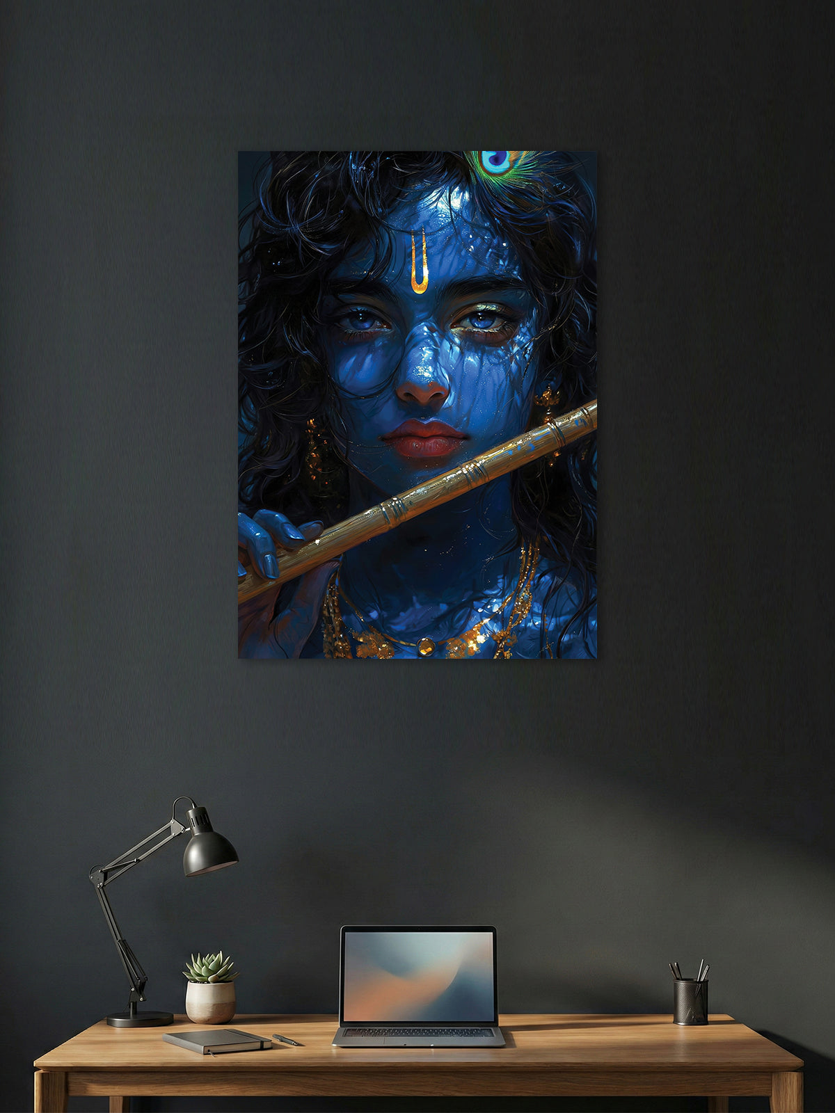 Shri Krishna Flute Portrait Wall Poster