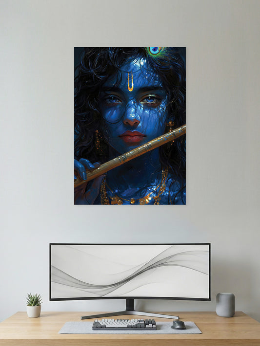 Shri Krishna Flute Portrait Wall Poster