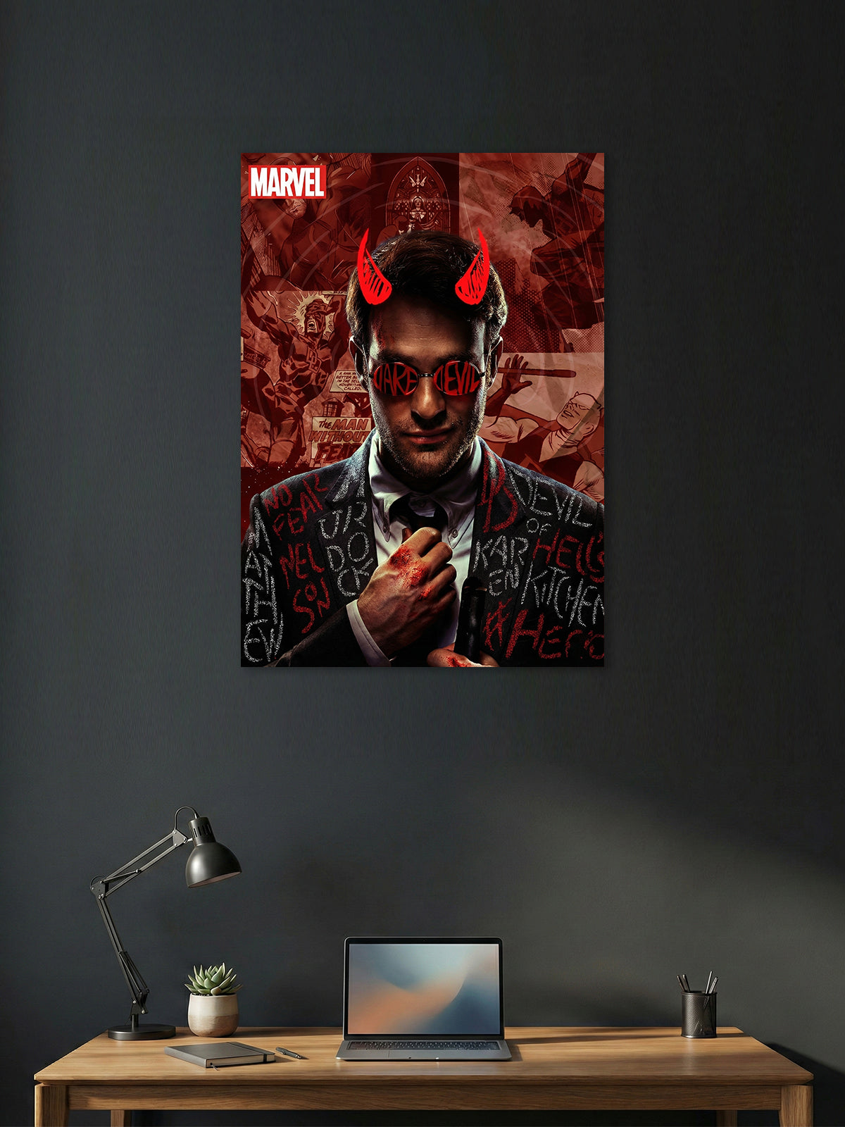 Devil-Themed Vigilante Motivational Poster – Dark Red Comic Style Wall Art