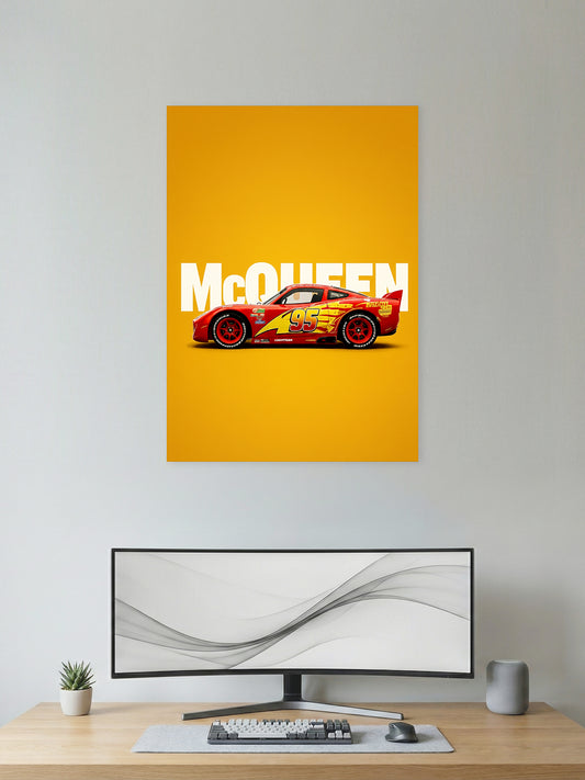 Lightning McQueen Yellow Background Poster