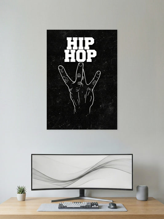 Hip Hop Hand Sign – Minimal Black & White Poster