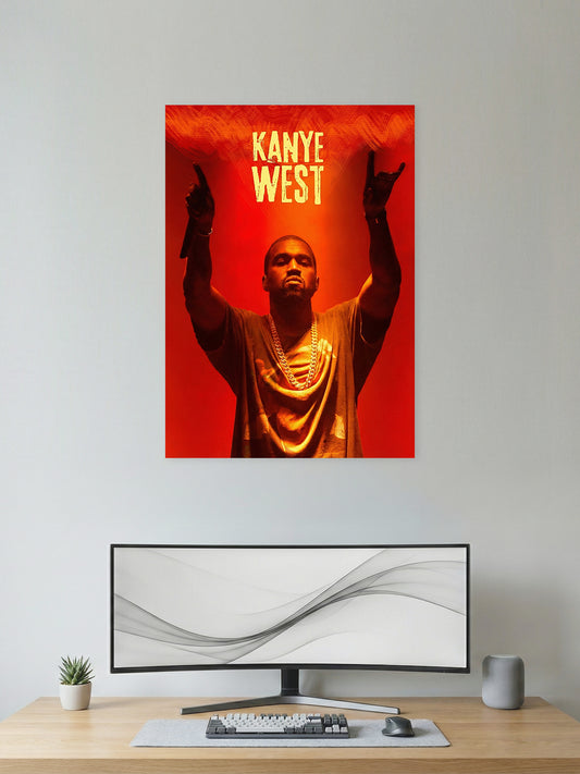 Kanye West – Iconic Red Stage Hip-Hop Poster