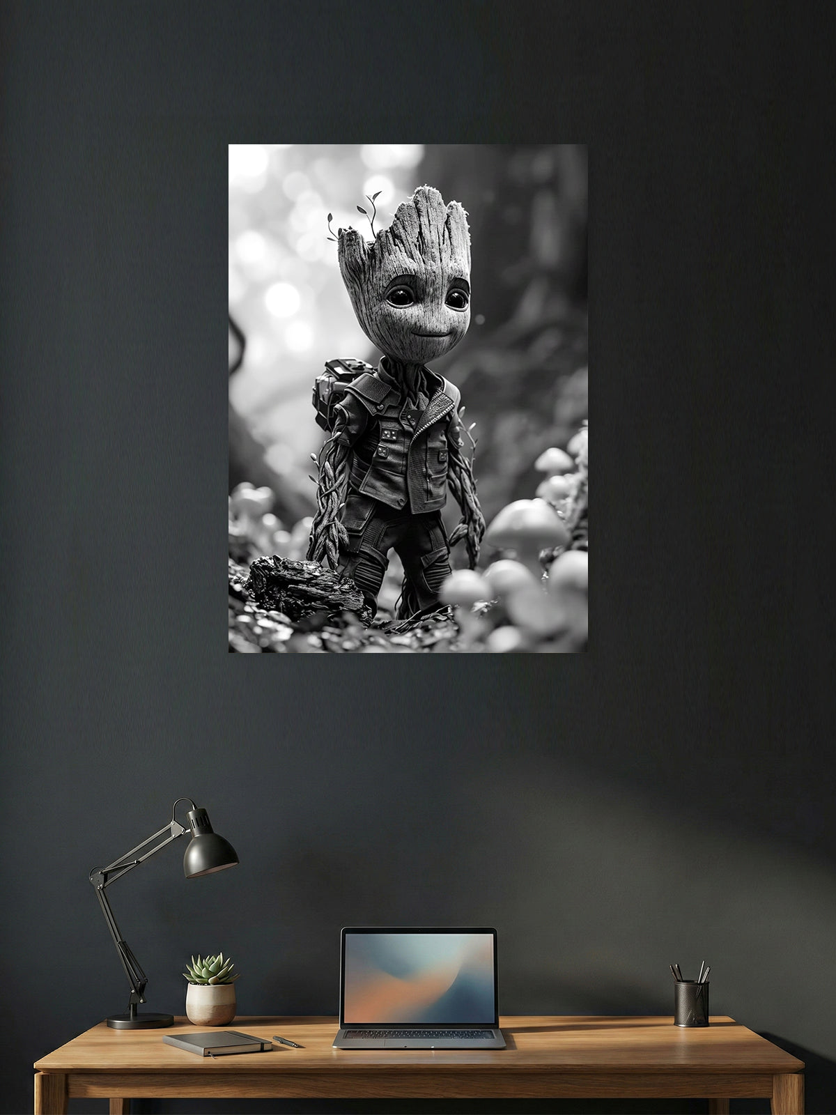 Groot Black & White Poster – Baby Groot Marvel Superhero Minimal Wall Art