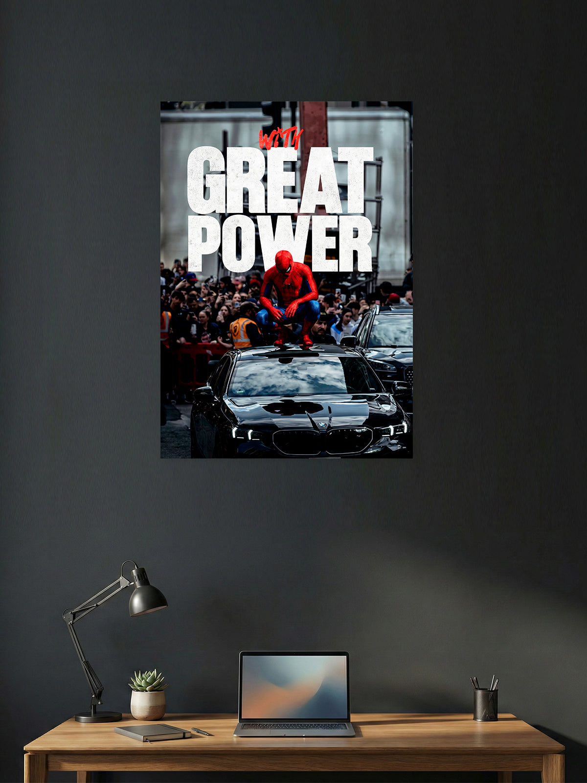 Great Power Motivational Superhero Poster – Spider Hero Quote Wall Art