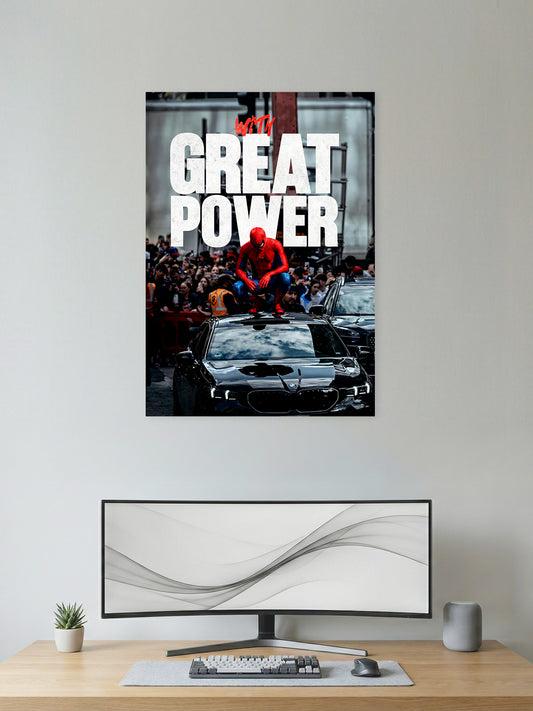 Great Power Motivational Superhero Poster – Spider Hero Quote Wall Art