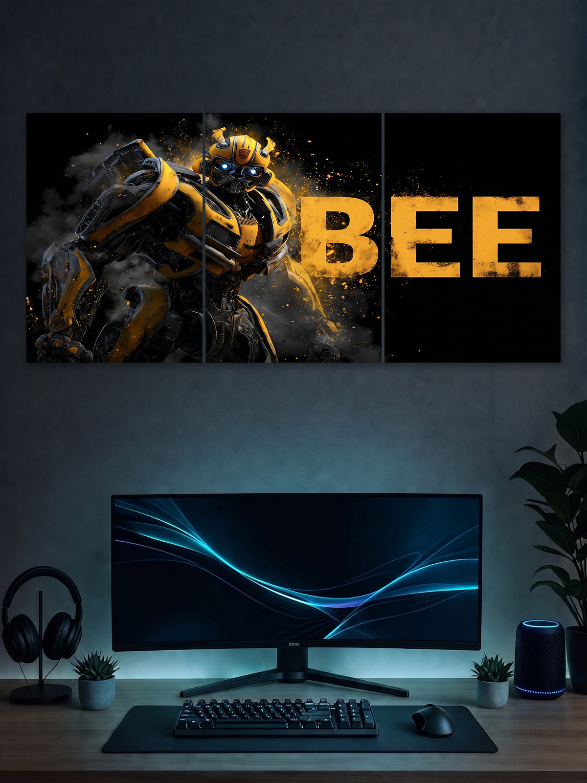 Bee Split Poster – Sci-Fi Robot Action Wall Art