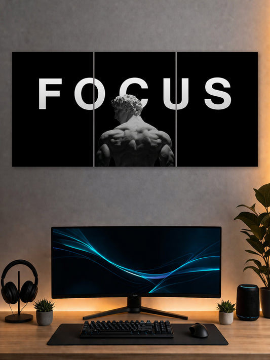 Focus Mindset Split Poster – Minimal Sculpture Aesthetic Wall Art (3 Panel)