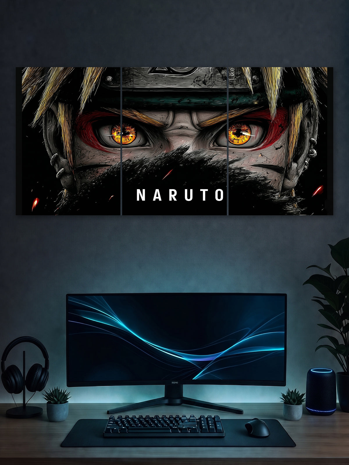 Naruto Uzumaki Split Poster – Anime Sharingan Eyes Wall Art (3 Panel)
