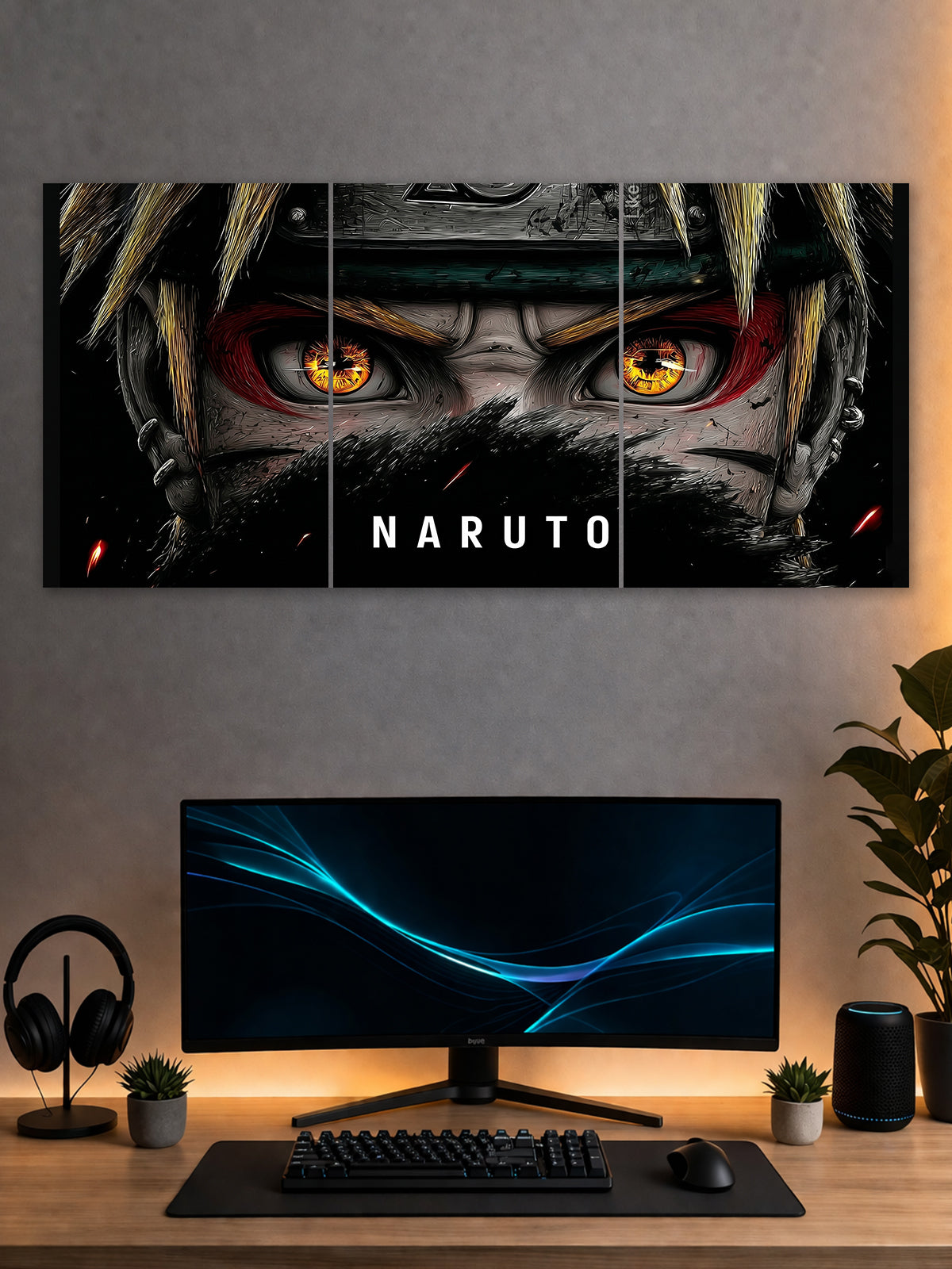 Naruto Uzumaki Split Poster – Anime Sharingan Eyes Wall Art (3 Panel)