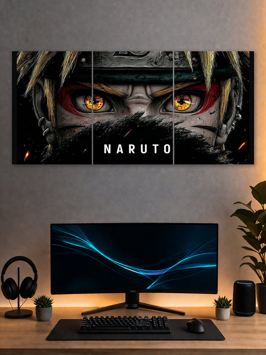 Naruto Uzumaki Split Poster – Anime Sharingan Eyes Wall Art (3 Panel)