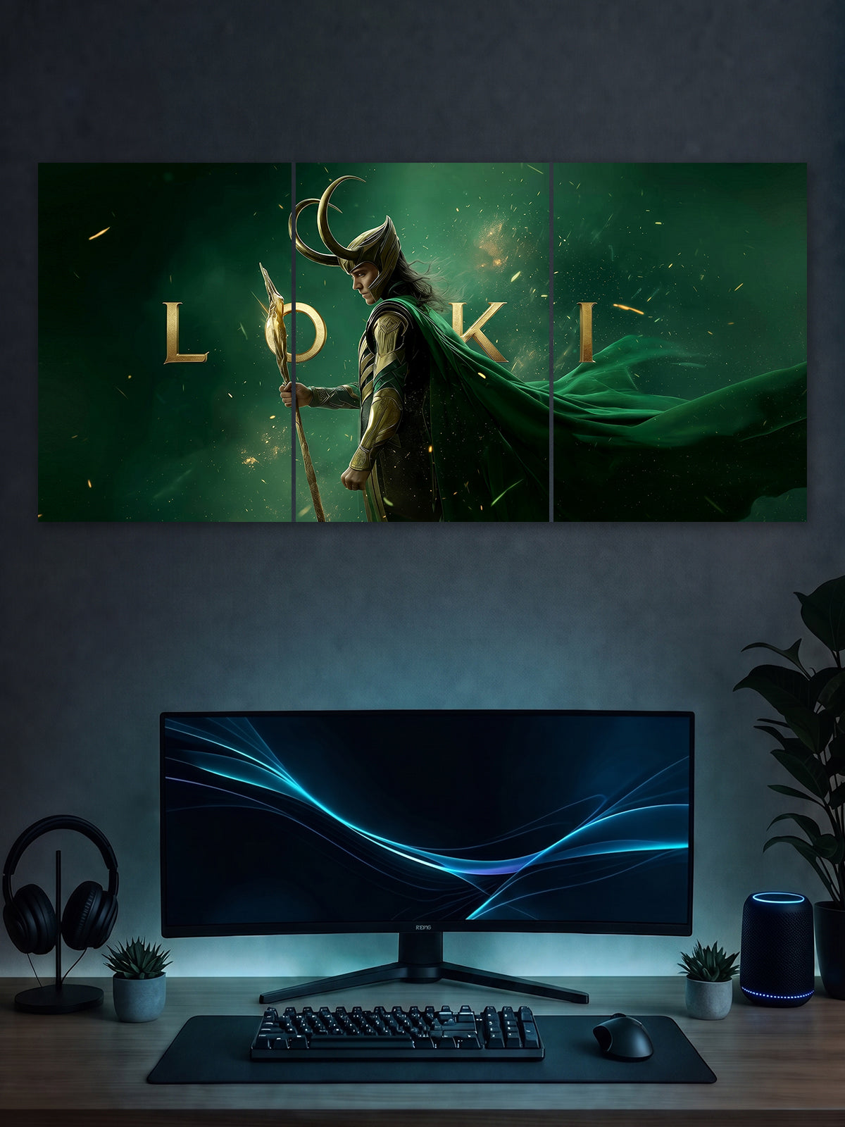 Loki God of Mischief Split Poster – Marvel Variant Wall Art (3 Panel)
