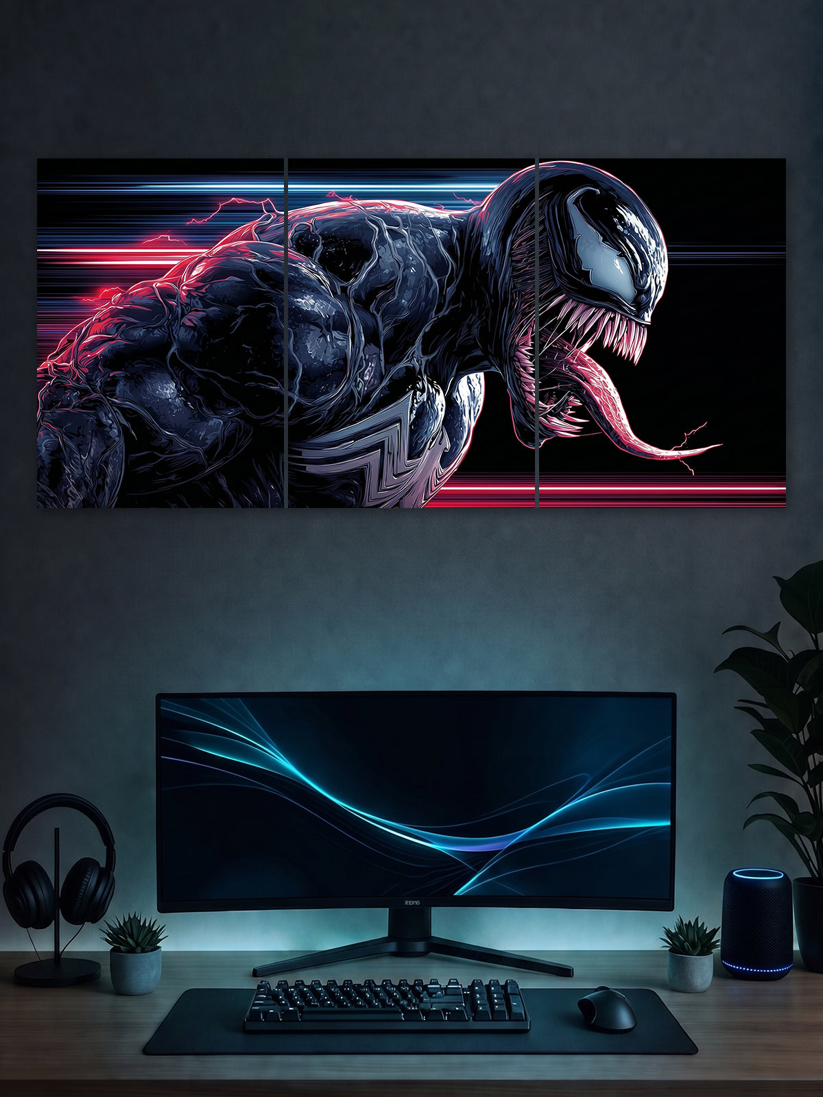 Venom Split Poster – Marvel Symbiote Dark Wall Art (3 Panel)