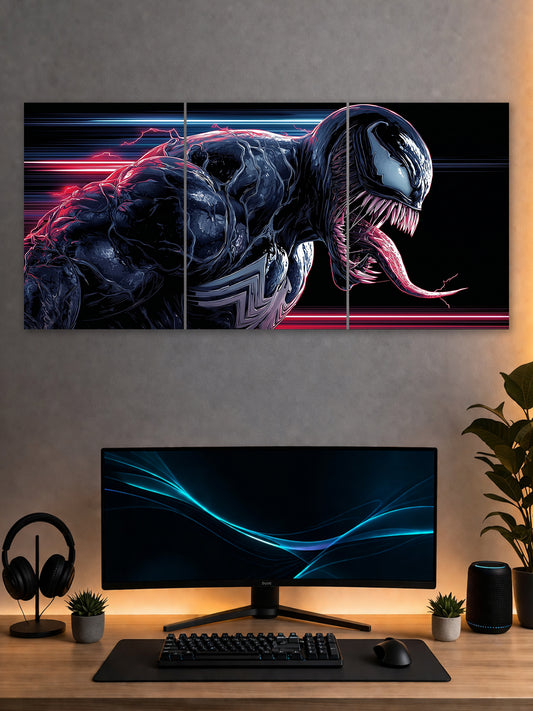 Venom Split Poster – Marvel Symbiote Dark Wall Art (3 Panel)