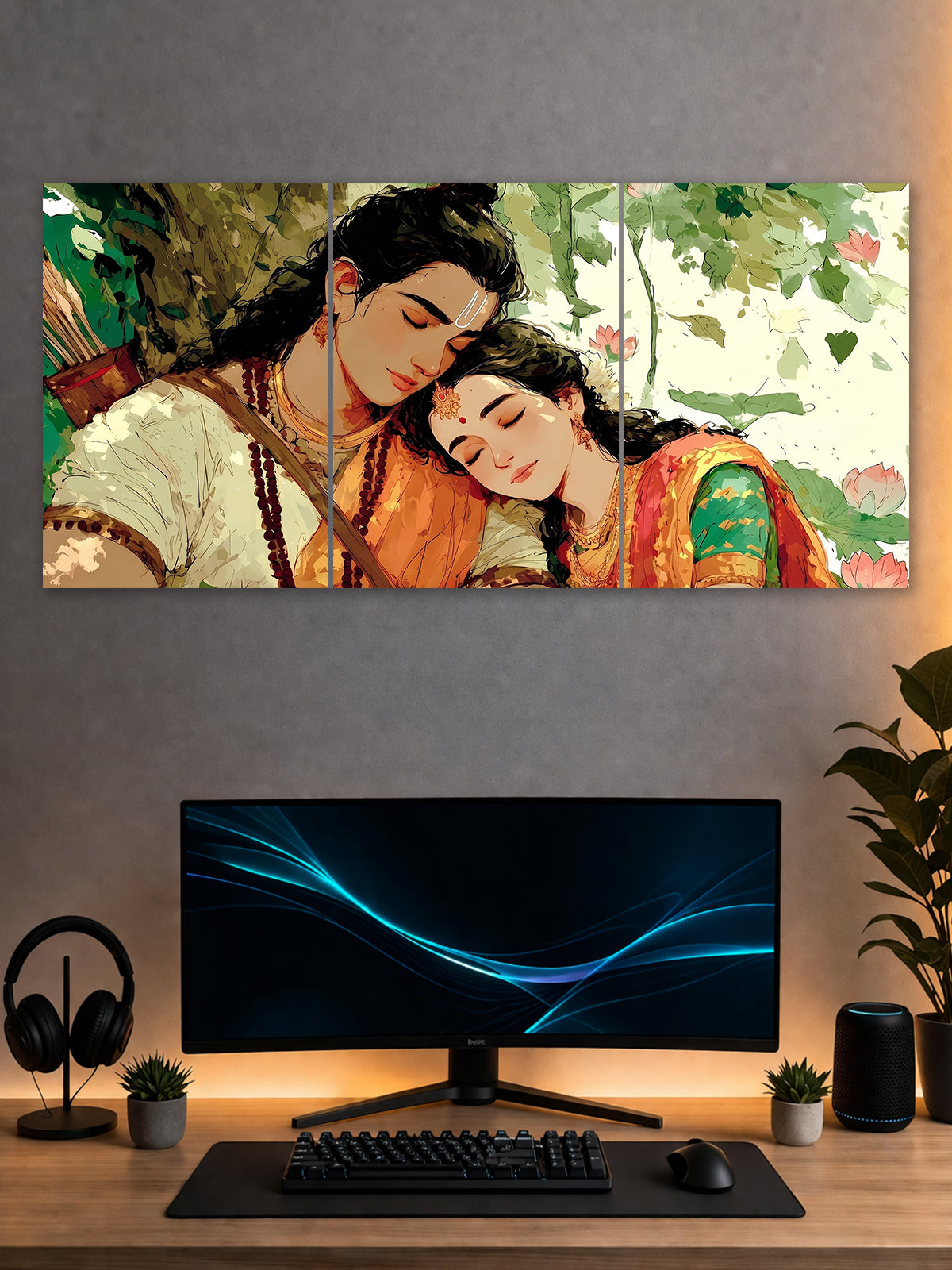 Ram Sita Divine Love Split Poster – Shri Ram & Mata Sita Wall Art (3 Panel)