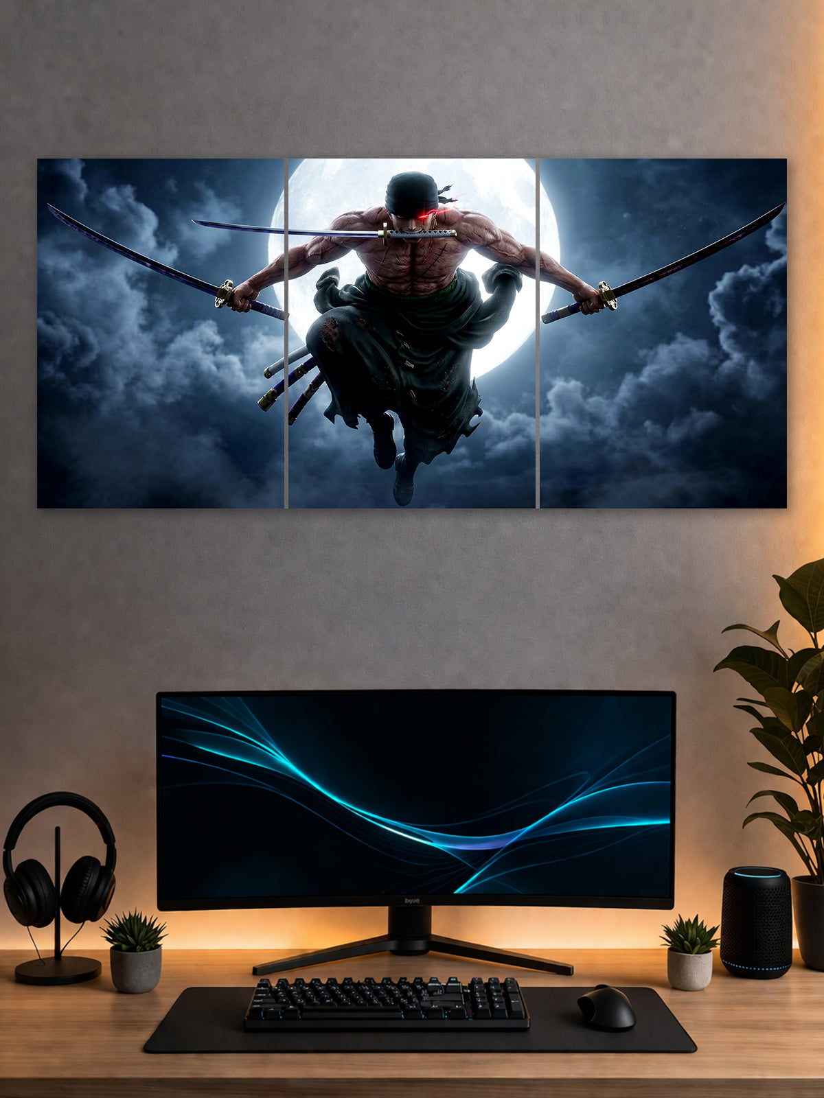Roronoa Zoro Split Poster – One Piece Three Sword Style Wall Art (3 Panel)
