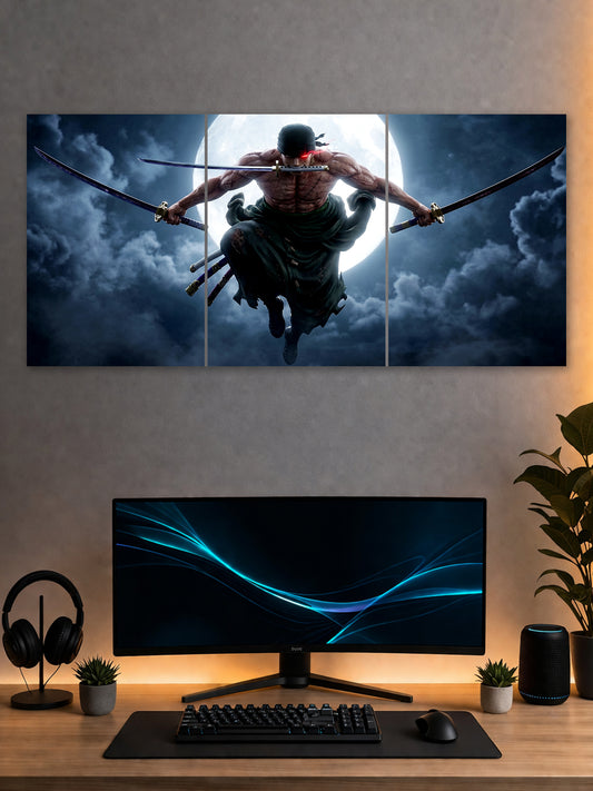 Roronoa Zoro Split Poster – One Piece Three Sword Style Wall Art (3 Panel)