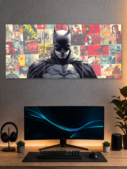 Batman Comic Collage Poster – Vintage DC Art 3 Panel Wall Decor