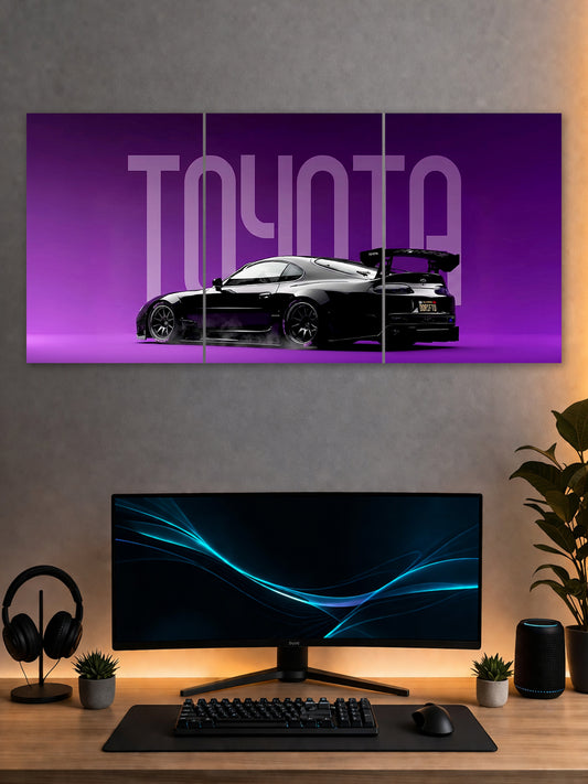 Toyota Supra Drift Poster – JDM Sports Car 3 Panel Wall Art (Purple Edition)