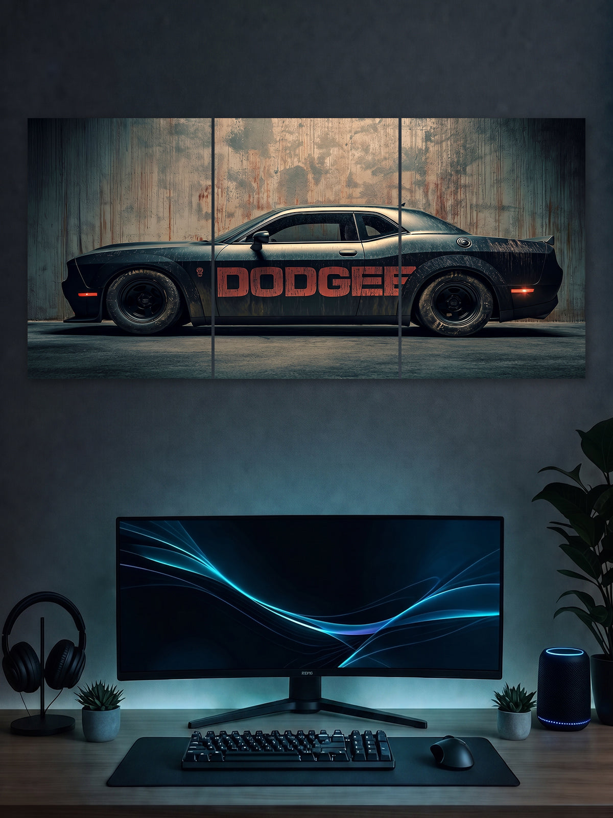 Dodge Muscle Car Poster – Aggressive Street Style 3 Panel Wall Art