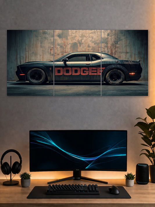 Dodge Muscle Car Poster – Aggressive Street Style 3 Panel Wall Art