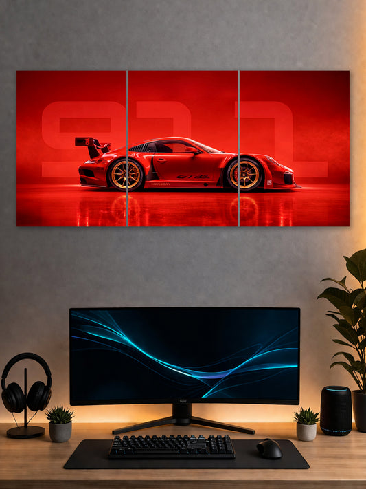 Porsche 911 GT3 RS Poster – Red Performance 3 Panel Wall Art