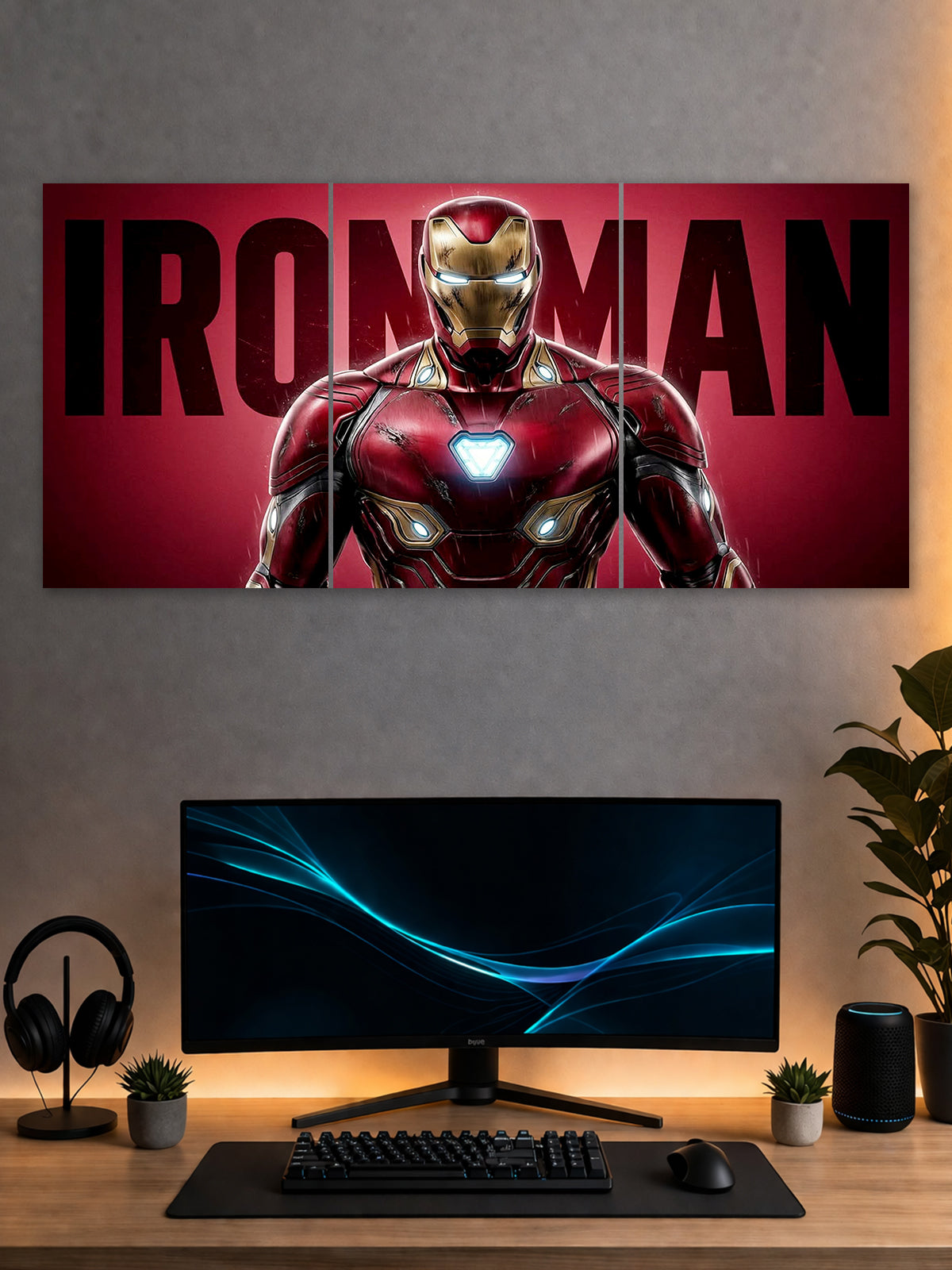 Iron Man Classic Red Poster – Cinematic Superhero 3 Panel Wall Art