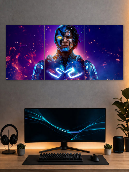 Blue Beetle Split Poster – DC Superhero Wall Art | SHDW.STICK