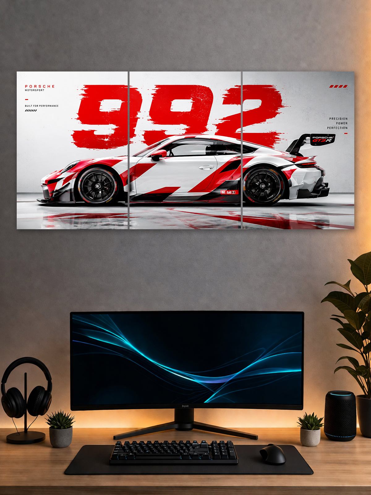 Porsche 992 GT3 RS Split Poster – Red & White Racing Car Wall Art | SHDW.STICK