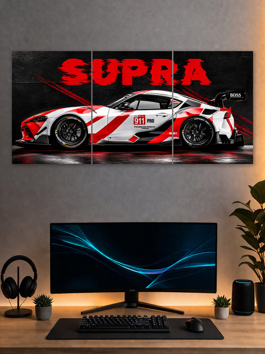 Toyota Supra GT Racing Split Poster – Red & White Sports Car Wall Art | SHDW.STICK