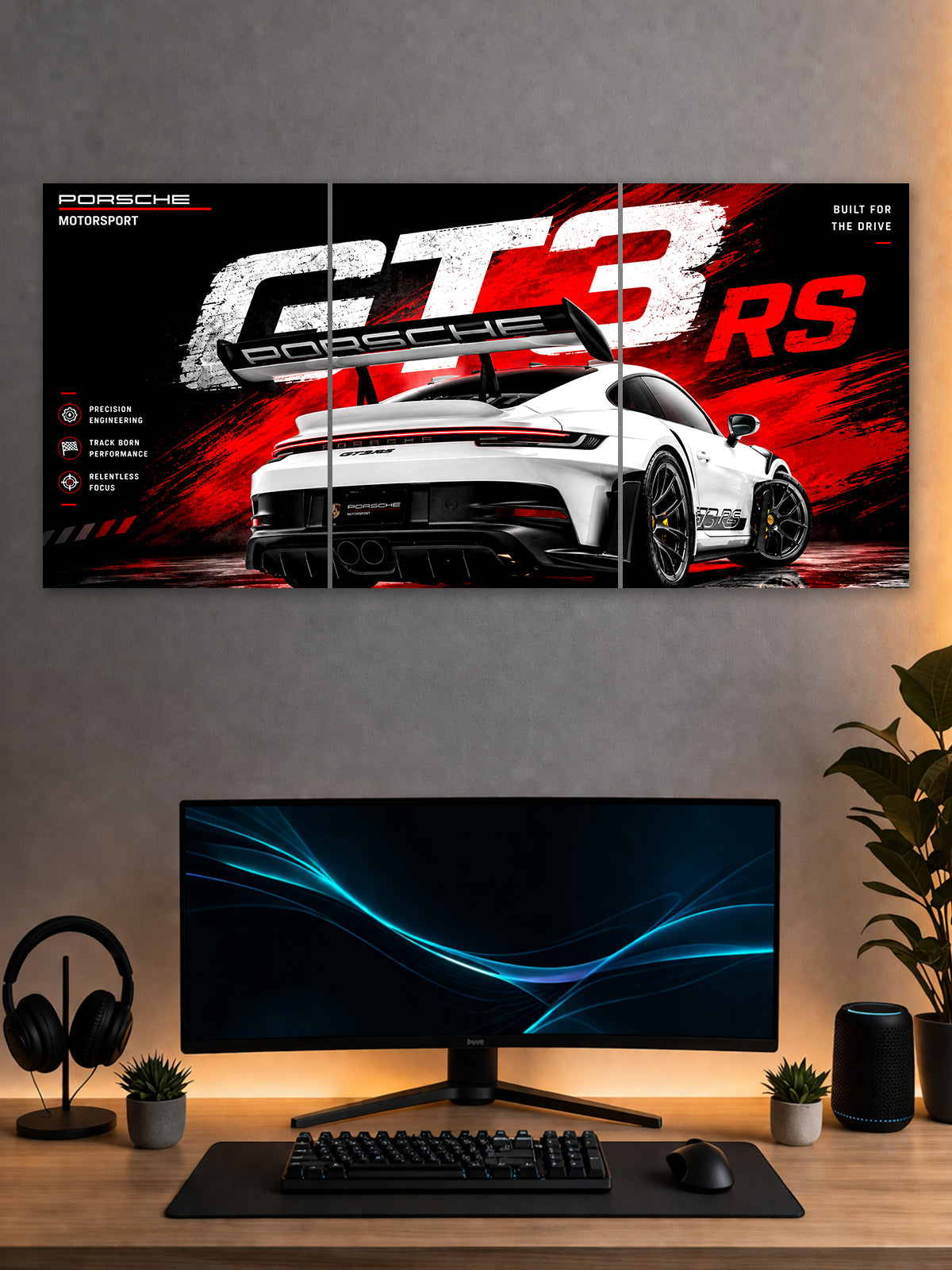 Porsche 911 GT3 RS Split Poster – White Sports Car Wall Art | SHDW.STICK
