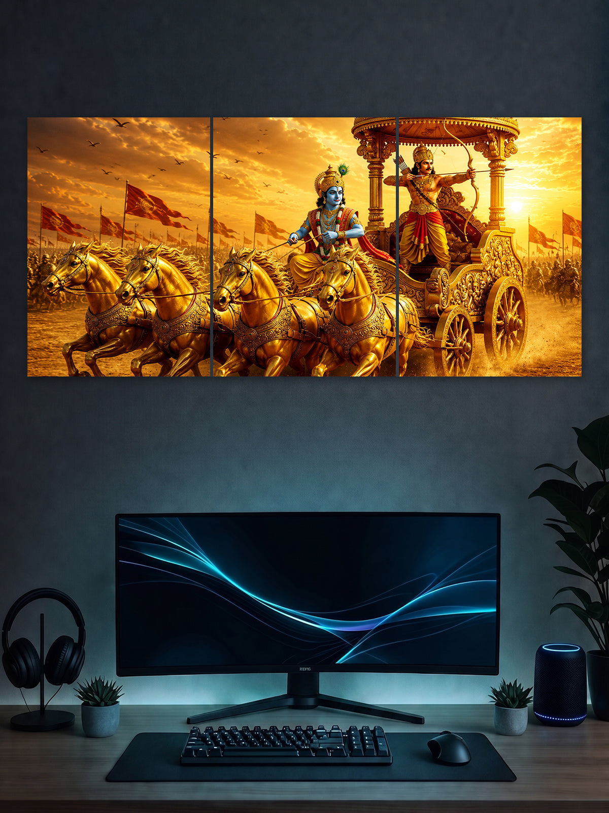 Shri Krishna Arjun Mahabharat Split Poster – Hindu Mythology Wall Art | SHDW.STICK