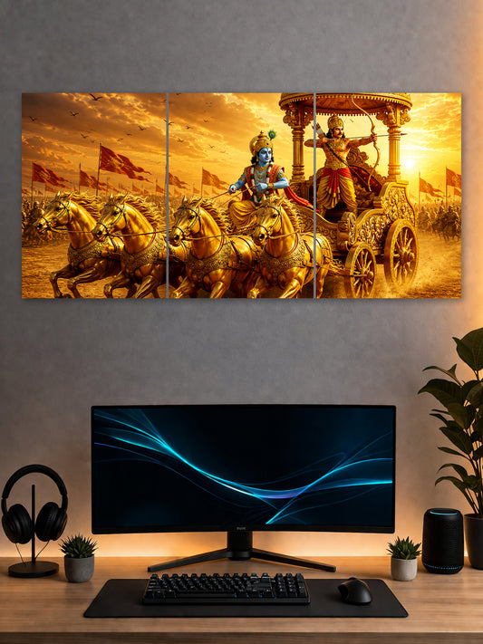 Shri Krishna Arjun Mahabharat Split Poster – Hindu Mythology Wall Art | SHDW.STICK