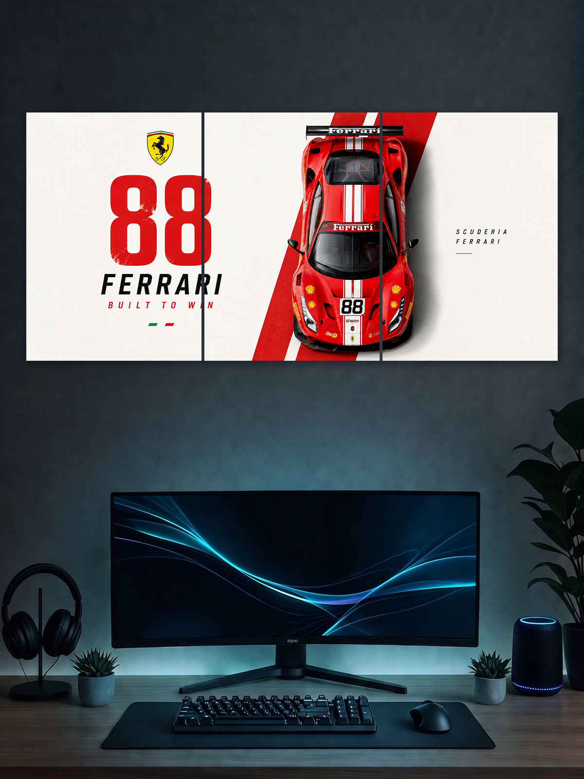 Ferrari 88 Racing Car Split Poster – Red Supercar Wall Art | SHDW.STICK