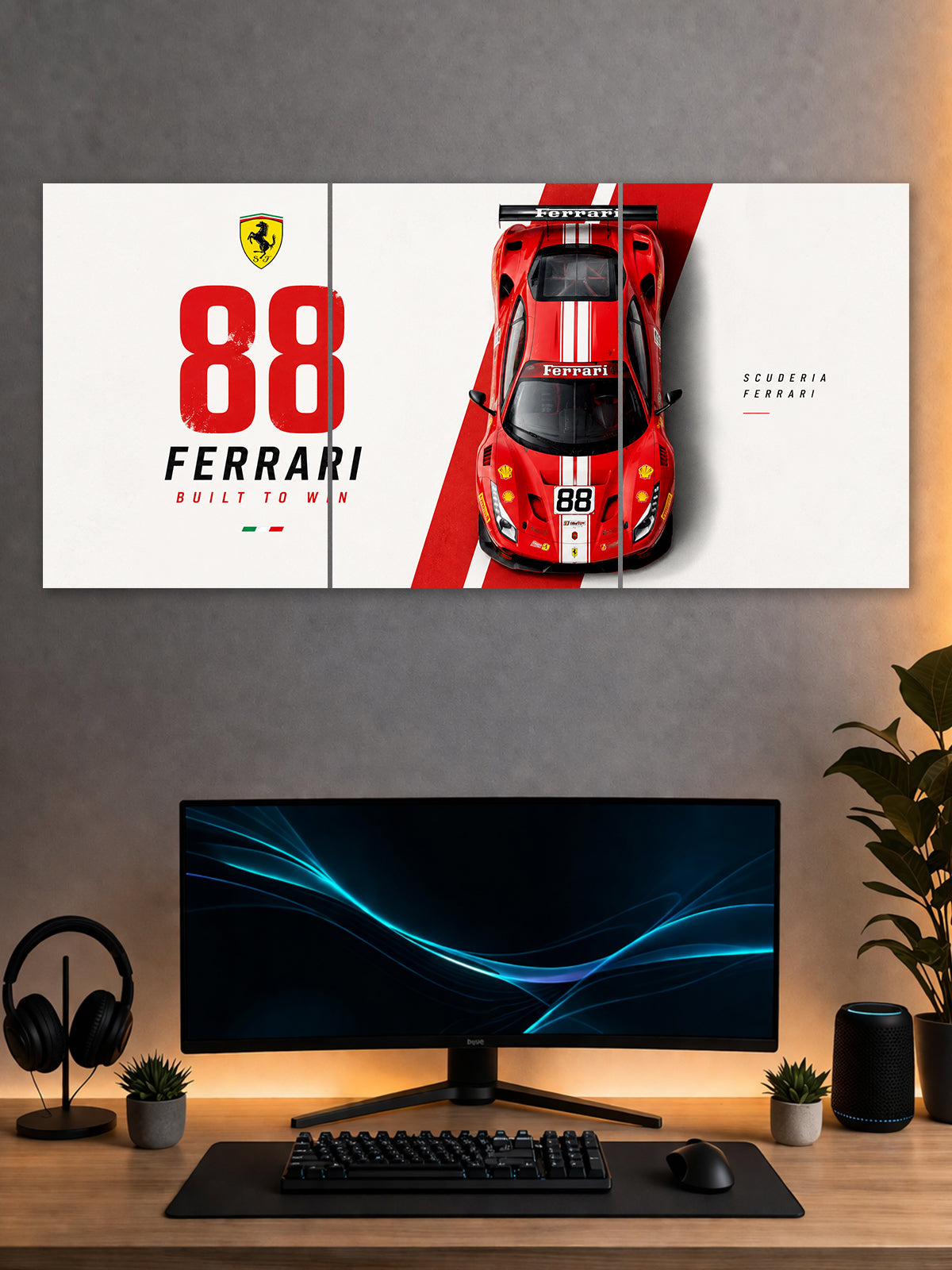 Ferrari 88 Racing Car Split Poster – Red Supercar Wall Art | SHDW.STICK