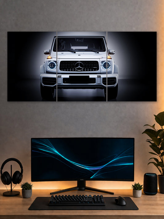 Mercedes-Benz G-Class Split Poster – White G-Wagon Luxury Car Wall Art | SHDW.STICK