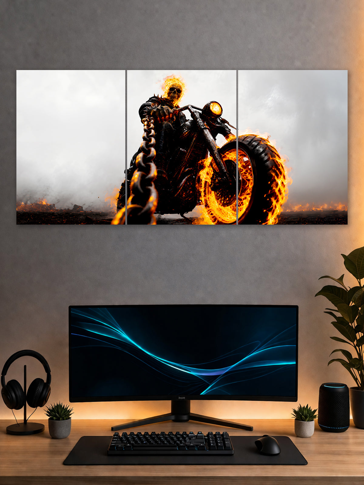 Ghost Rider Split Poster – Flaming Motorcycle Superhero Wall Art | SHDW.STICK