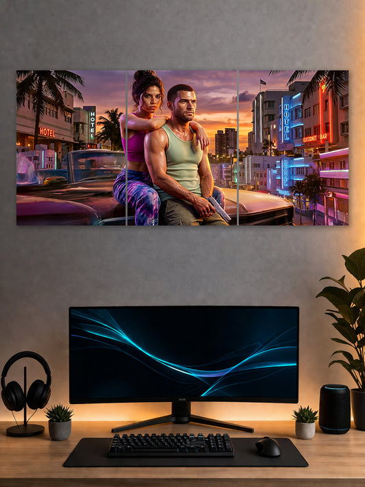 GTA Vice City Split Poster – Neon City Gaming Wall Art | SHDW.STICK