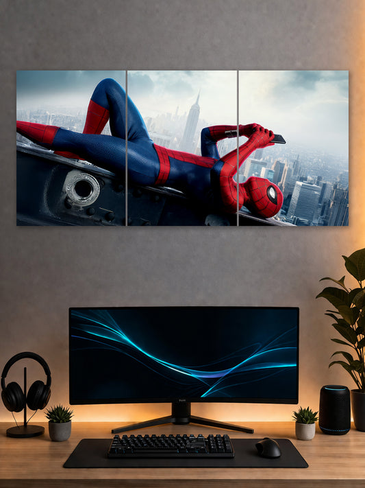 Spider-Man Relaxing on Rooftop Split Poster – Marvel Wall Art | SHDW.STICK
