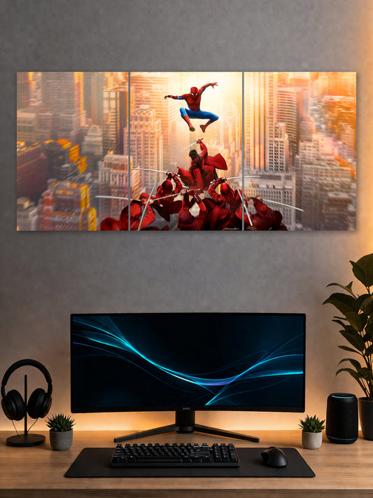 Spider-Man vs Deadpool Split Poster – Superhero Action Wall Art | SHDW.STICK