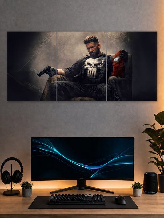 SHDW.STICK Punisher Spider-Man Split Poster – Dark Superhero Wall Art