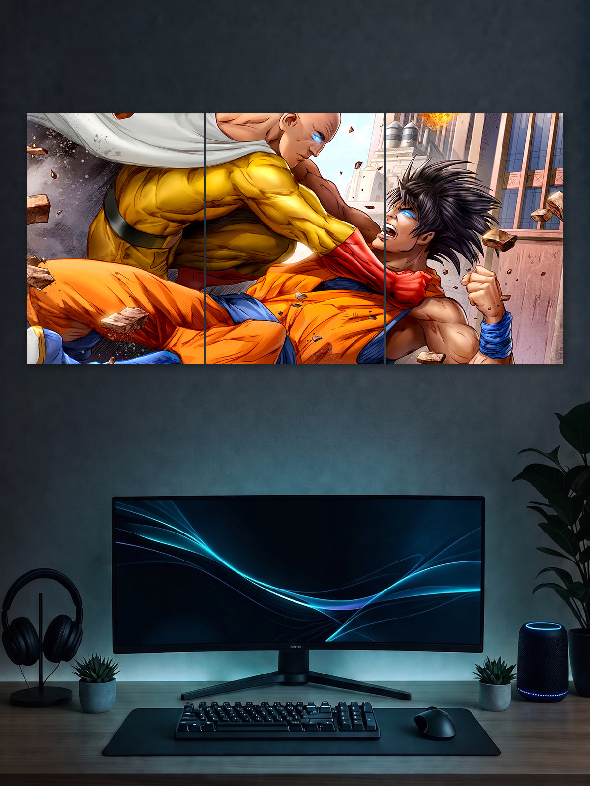 SHDW.STICK Saitama vs Goku Anime Split Poster – Premium Wall Art