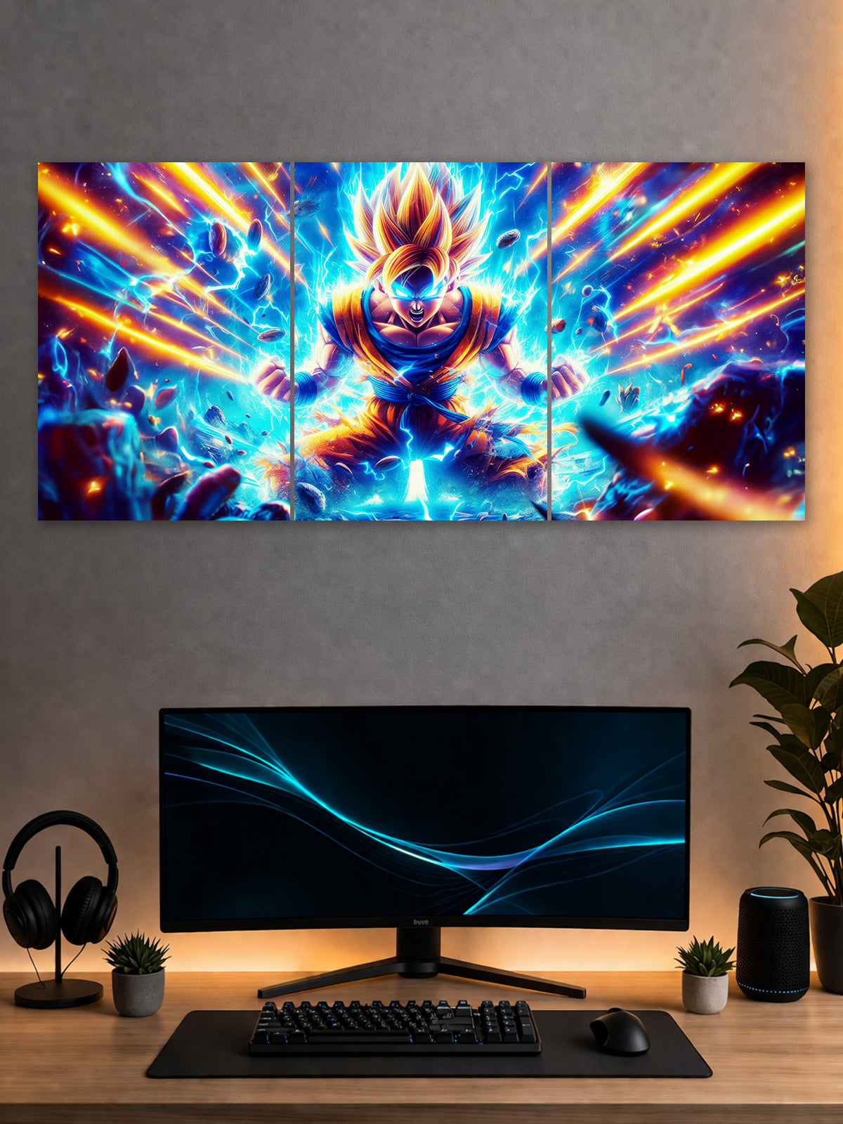 SHDW.STICK Super Saiyan Goku Power-Up Split Poster – Anime Wall Art