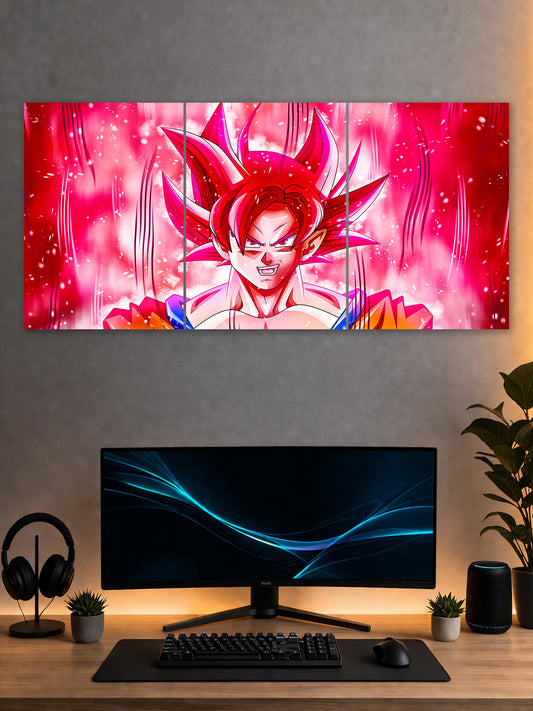 SHDW.STICK Super Saiyan God Goku Red Aura Split Poster – Anime Wall Art