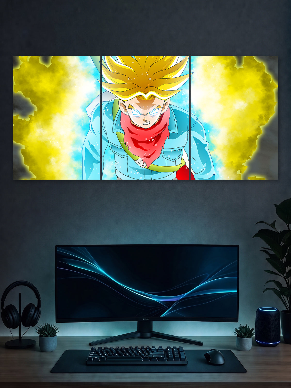 SHDW.STICK Super Saiyan Trunks Yellow Aura Split Poster – Anime Wall Art