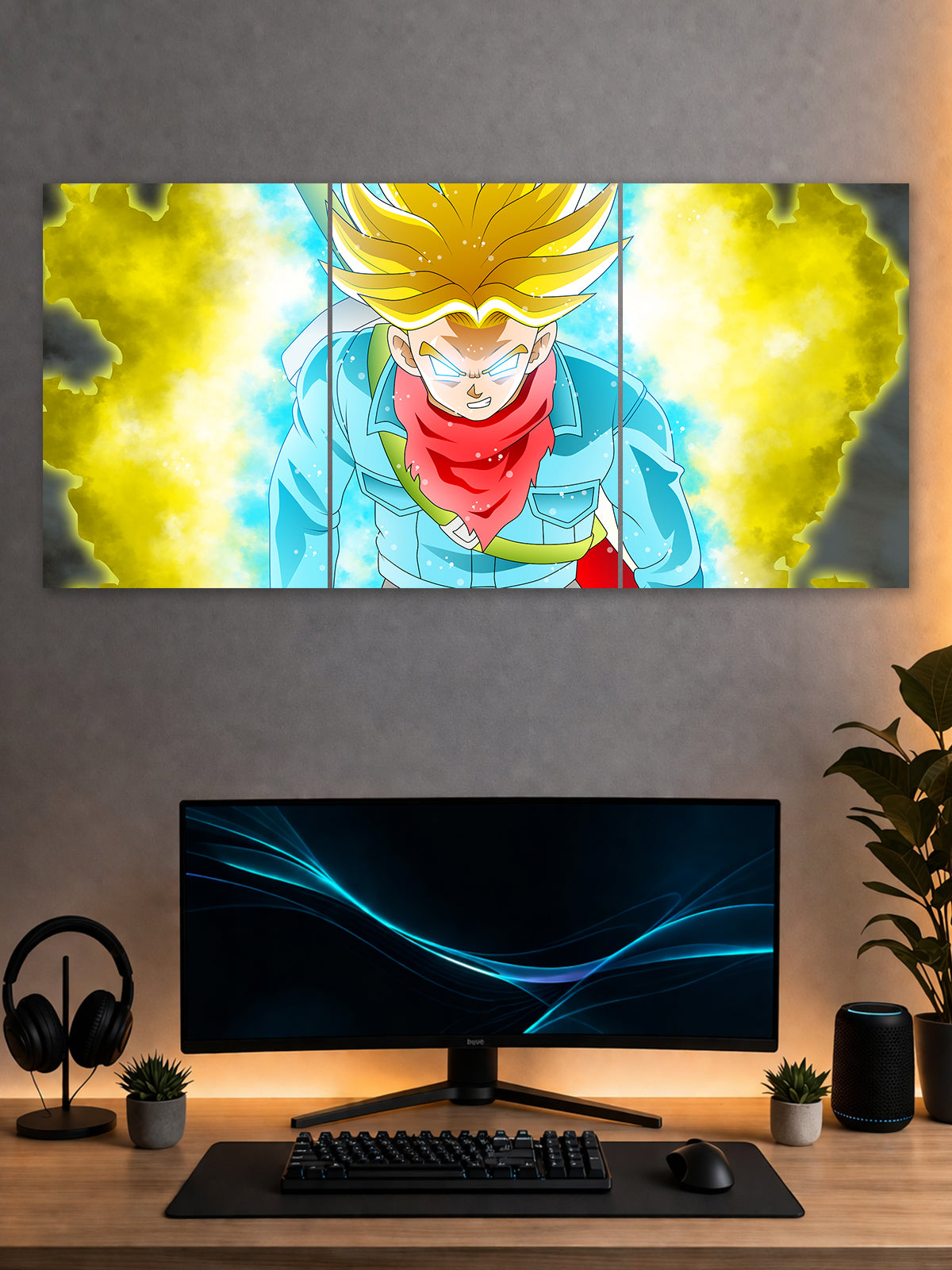 SHDW.STICK Super Saiyan Trunks Yellow Aura Split Poster – Anime Wall Art