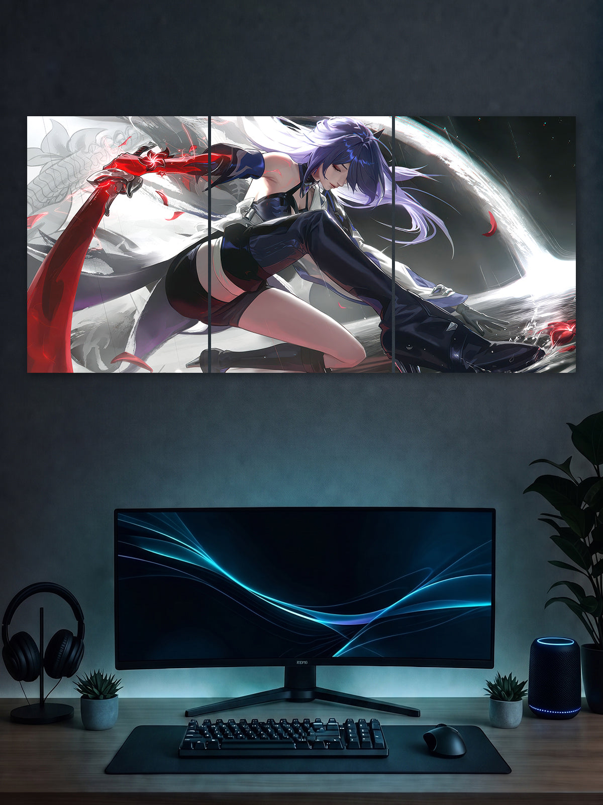 SHDW.STICK Purple-Haired Anime Girl Split Poster – Anime Wall Art