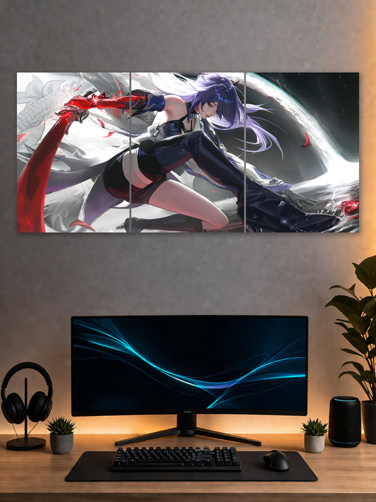 SHDW.STICK Purple-Haired Anime Girl Split Poster – Anime Wall Art