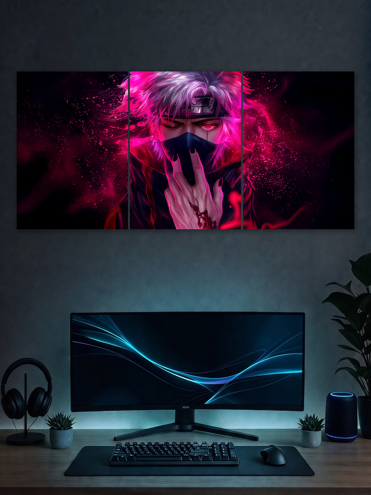 SHDW.STICK Pink Anime Ninja Split Poster – Anime Wall Art
