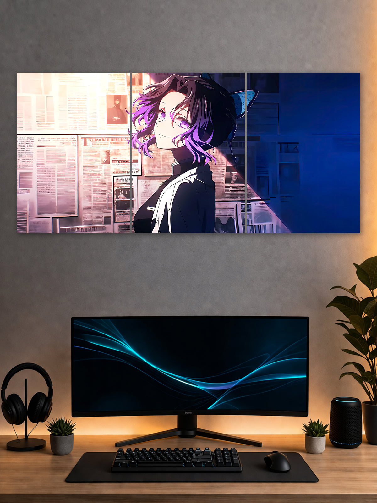 SHDW.STICK Purple-Haired Anime Girl Split Poster – Anime Wall Art